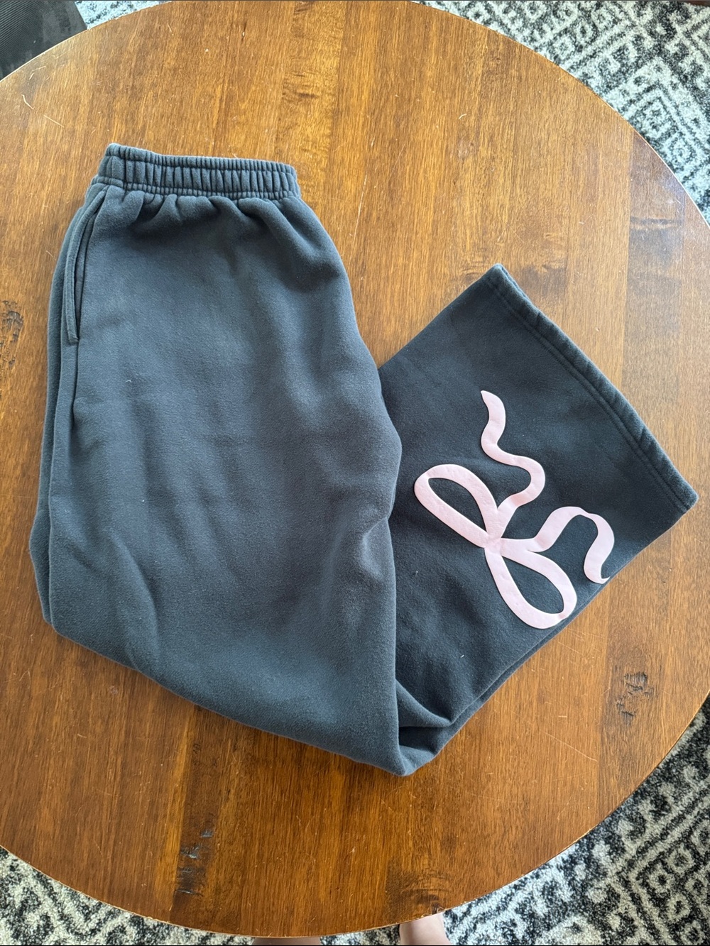 Edikted Black Sweatpants with Pink Bow